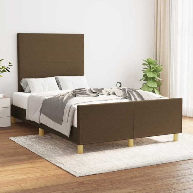 vidaXL Bettgestell mit Kopfteil aus Stoff und Massivholz in Braun, B/T/H: 120 x 200 x 118 cm - Bild 2