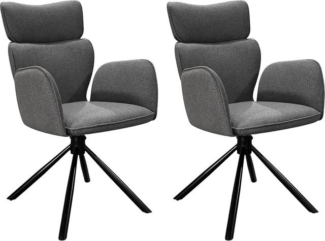byLIVING Esszimmerstuhl SEATTLE 2er-Set mit Armlehnen, Webstoff Anthrazit, Gestell Schwarz, B/H/T: 60 x 93 x 61 cm - Bild 1