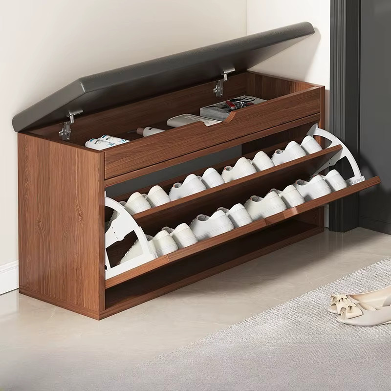 LIUSHADUOLA Schuhschrankbank aus Holz mit Sitzpolster aus Kunstleder in Grau - Bild 2