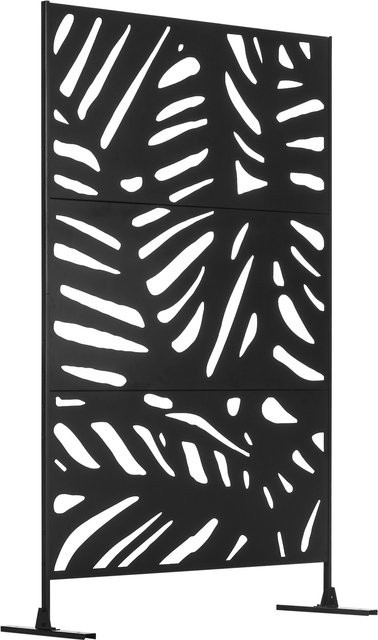 Outsunny Gartensichtschutz mit Ständer aus Stahl in Schwarz mit Blättermuster, B/H: 122 x 198 cm - Bild 1