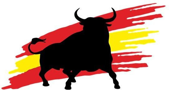 Tri Mishki W1353 Autoaufkleber Stier mit Spanien-Flagge, PVC-Aufkleber für Auto, Motorrad, Laptop und Wand, Breite: 26 cm, Mehrfarbig - Bild 1