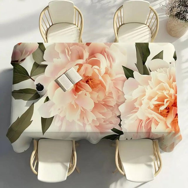 Wasserdichte und fleckenabweisende Tischdecke mit Pfingstrosen-Blumenmuster von Fancy Style Studio, B/L: 140 x 160 cm, Mehrfarbig - Bild 1