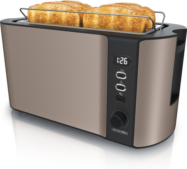 Arendo Toaster für 4 Scheiben mit 1500W, Langschlitz, Brötchenaufsatz, digitalem Display und Wärmeisolierung, Farbe: Braun - Bild 1
