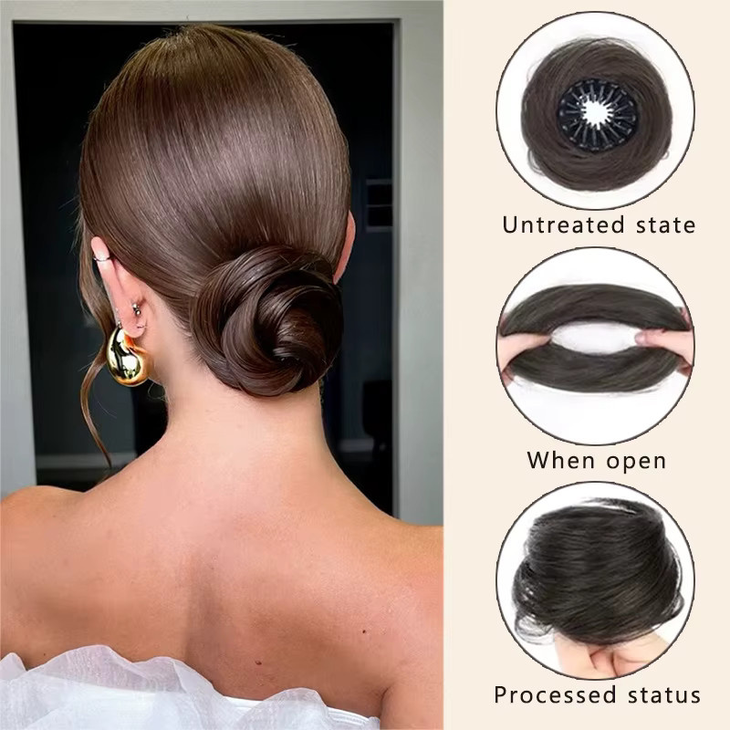 AOOSOO HAIR Perücke mit Haarreif und Dutt, Damen, Synthetik, Locken - Bild 2