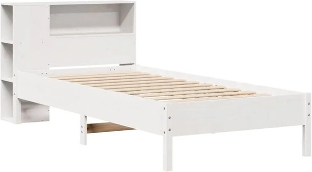 vidaXL Massivholzbett aus Kiefer mit Regal in Weiß, rustikaler Stil, B/T/H: 75 x 190 x 82 cm - Bild 1