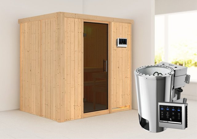 Karibu Sauna Finja BioKombiofen in Natur mit externer Steuerung und Ganzglastür B/T/H: 196 x 151 x 198 cm - Bild 1