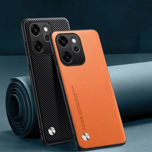 Schutzhülle aus PU-Leder und Silikon für Oppo Reno 14 F 5G in Orange und Schwarz - Bild 1