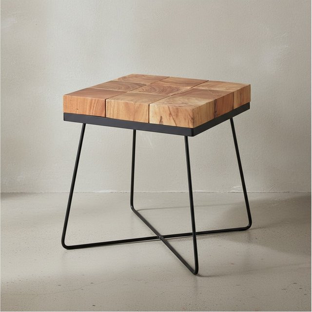 KADIMA DESIGN Quadratischer Beistelltisch aus Akazie Massivholz in Braun im Industrial-Style, B/T/H: 45 x 45 x 51 cm - Bild 1