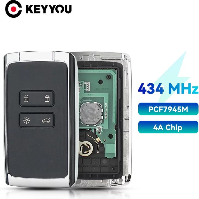 Keyyou Remote Autoschlüssel 434MHz Hitag Aes 4a PCF7945m für Renault Megane 4 Talisman Kadjar Espace 5 Keyless Go in Schwarz - Bild 1