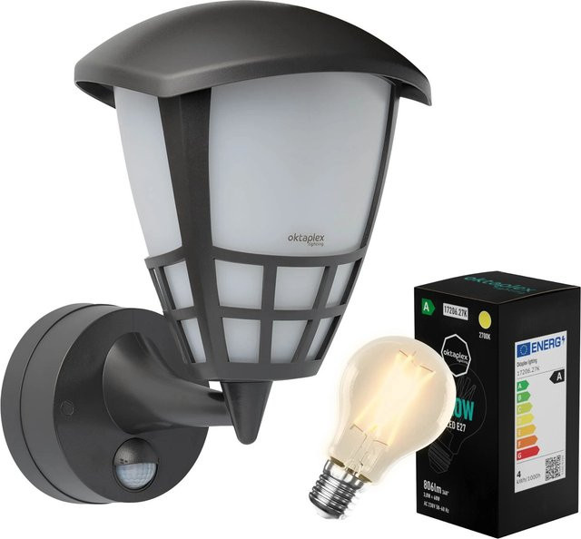 Oktaplex Außenlampe für den Garten mit Bewegungsmelder und Dämmerungssensor, Anthrazit, IP54, inklusive E27 Leuchtmittel, Warmweiß - Bild 1