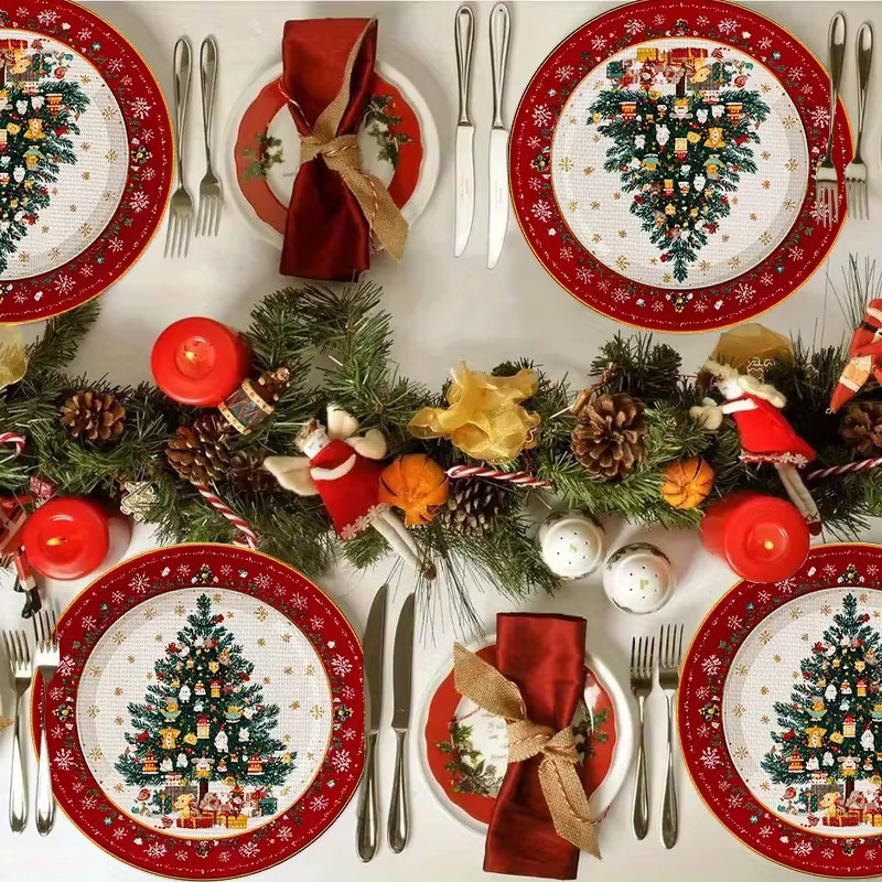 VIKAMA 4-teiliges Set quadratische Tischsets mit weihnachtlichem Motiv und roten Rändern, B/B/B: 38 x 38 x 38 cm - Bild 2