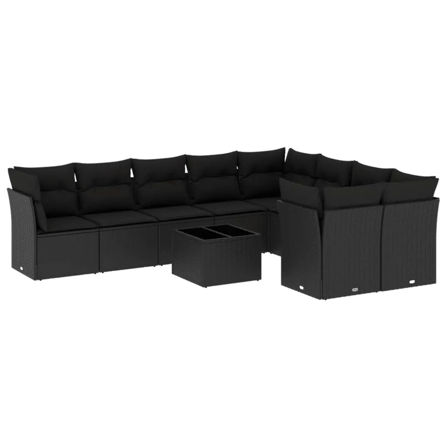 vidaXL 10-tlg Garten-Sofagarnitur aus Poly-Rattan mit Kissen in Schwarz - Bild 2