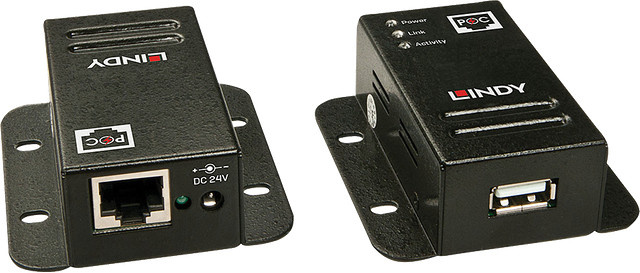 Lindy USB 2.0 Cat.5 Extender mit Power Over Ethernet, USB-C und USB-A, Schwarz, bis zu 50 m - Bild 1