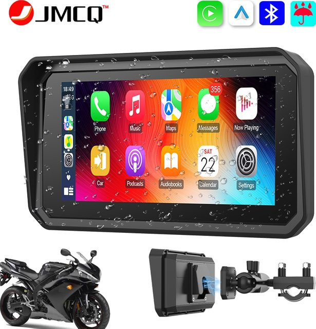 JMCQ Tragbarer Motorrad Recorder mit 6,25 Zoll Display, 4K UHD, GPS Navigation, IP67 Wasserdicht, Wireless CarPlay und Android Auto, Schwarz - Bild 1