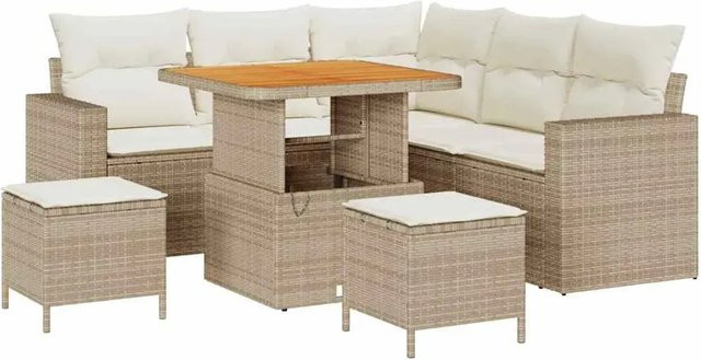 vidaXL Garten-Sofa-Set 8-teilig aus Poly-Rattan in Beige mit Metallgestell und Kissen in U-Form - Bild 1