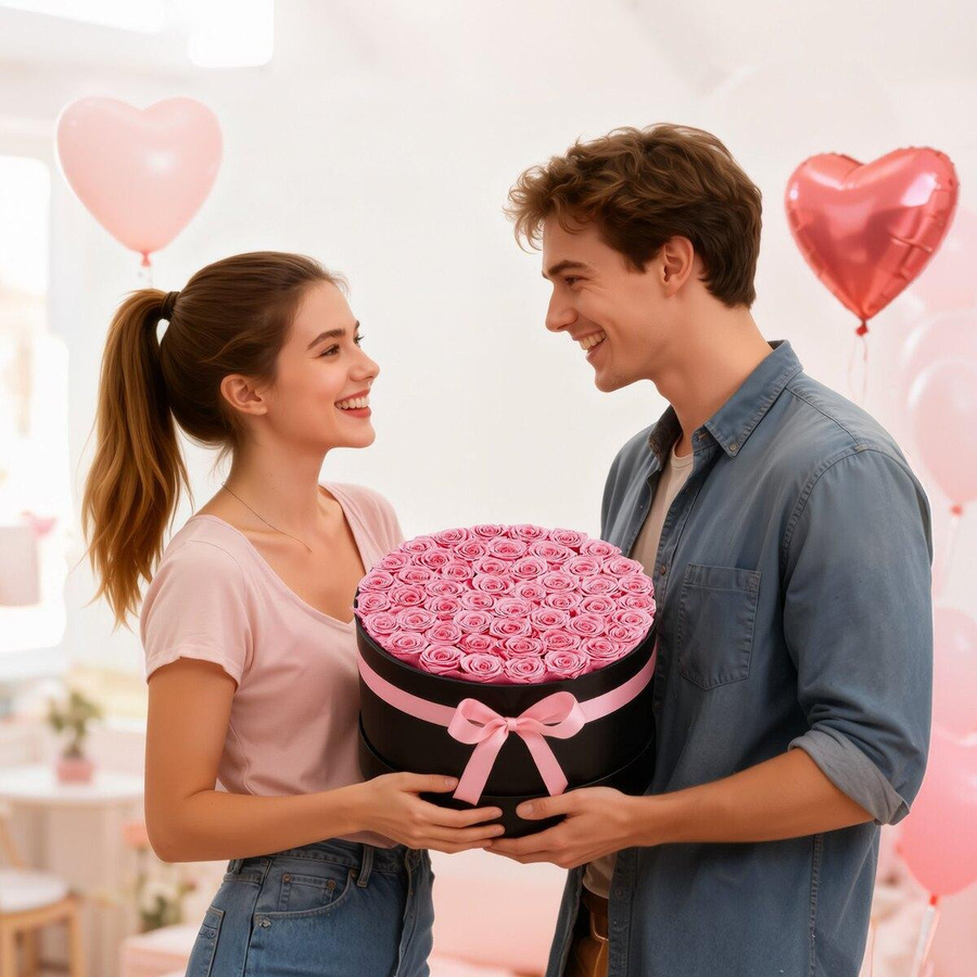 Forever Flowers von Buying Solutions, MB: 50 konservierte Rosen in Pink als ewiges Blumenbouquet in einer Schachtel - Bild 3
