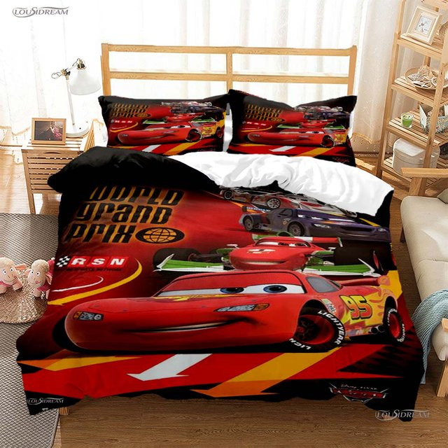 Pixar McQueen Auto Bettwäsche-Set mit Bettbezug und Kissenbezügen, Rot, B/T: 200 x 200 cm - Bild 1