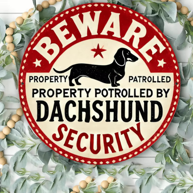 Potdemiel Dackel-Sicherheits-Warnschild Iron Patrolled Property aus Metall in Rot im antiken Stil für Wanddeko - Bild 5
