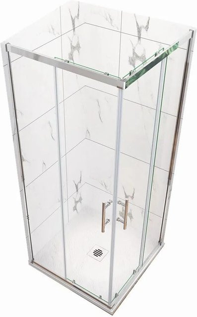 Duschparadies Eckeinstieg Duschkabine mit Schiebetür aus 5mm ESG Klarglas in Chrom, B/T/H: 80 x 80 x 185 cm - Bild 1