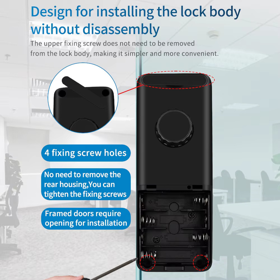 Haha-Lock Elektronisches digitales Türschloss für Glastüren in Schwarz mit Fingerabdruck, Bluetooth, App-Steuerung, Passcode und IC-Karte - Bild 4