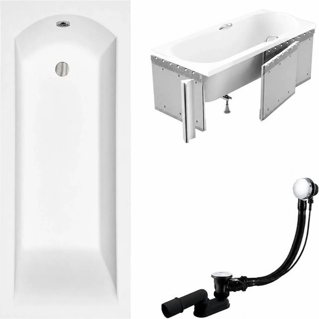 KOLMAN Badewanne Rechteck aus Acryl in Weiß mit Styroporverkleidung, Ablage und Anti-Slip-Funktion, B/T: 180 x 80 cm, inklusive Ablauf und Füßen - Bild 1