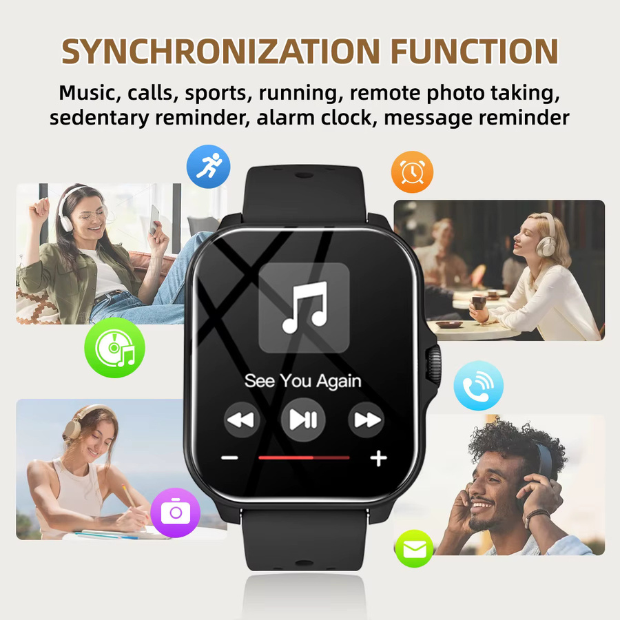SIMSONLAB Smartwatch mit 1,83 Zoll Display, Bluetooth Anruffunktion, Sprachassistent und Musikplayer in Schwarz für Damen und Herren - Bild 5
