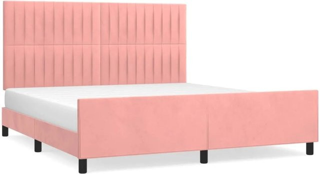 vidaXL Bettgestell mit Kopfteil aus Samt in Rosa, B/T/H: 160 x 200 x 128 cm - Bild 1