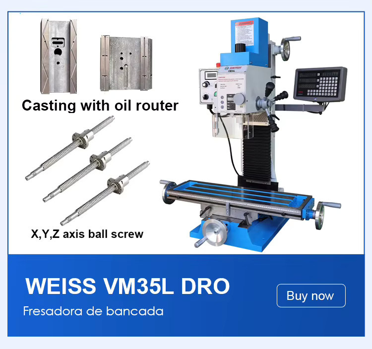 WEISS Fräsbohrmaschine VM35L Benchtop mit X, Y, Z-Achse, Kugelumlaufspindel, variabler Geschwindigkeit, 1500 W Motor, MT3 R8, Farbe: Blau, B/T/H: 166,0 x 121,0 x 66,0 cm - Bild 2