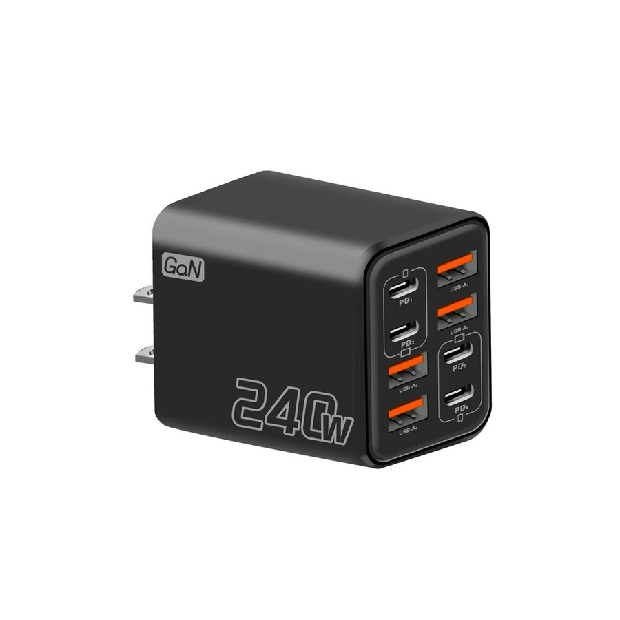 8-in-1 GaN Desktop USB-Ladegerät 240W mit 4 PD und 4 USB Anschlüssen in Schwarz für iPhone, Samsung und Xiaomi Schnelllade-Netzadapter - Bild 3