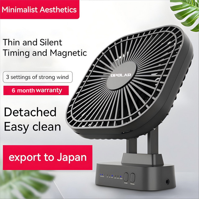 OPOLAR Mini-Tischventilator mit Magnetfuß und 5000 mAh Akku in Schwarz - Bild 1