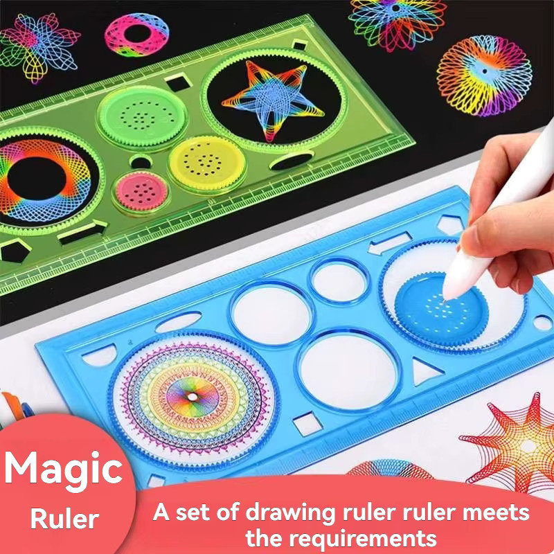 TMZ Spirograph Zeichenwerkzeuge Set mit Kugelschreiber und DIY Vorlagen in Pink und Mehrfarbig - Bild 2