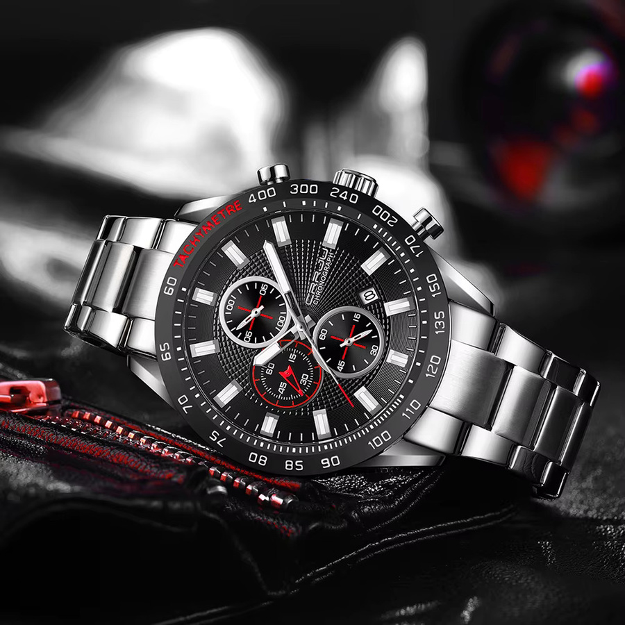 CRRJU Armbanduhr, Quarz, Edelstahl, Schwarz, Herren - Bild 4