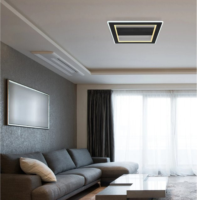 Globo LED-Deckenleuchte Mattia in Schwarz Matt, quadratisches Design aus Metall, B/T/H: 45 x 45 x 5 cm - Bild 1