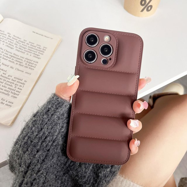 Stoßfeste Silikon Daunenjacke Hülle für Apple iPhone in Braun - Bild 1