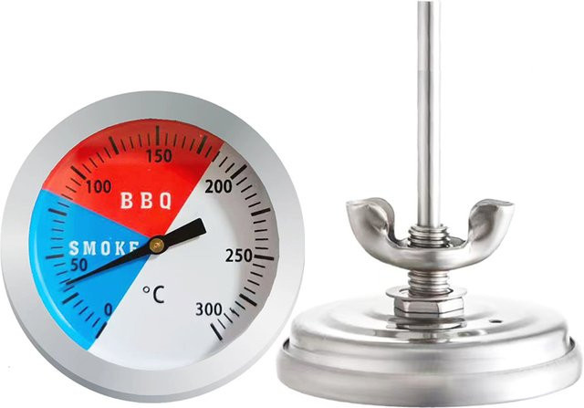 MEFORU Grillthermometer aus Edelstahl in Silber für BBQ, Ofen und Holzkohleraucher mit Temperaturanzeige von 0 bis 300 Grad Celsius - Bild 1