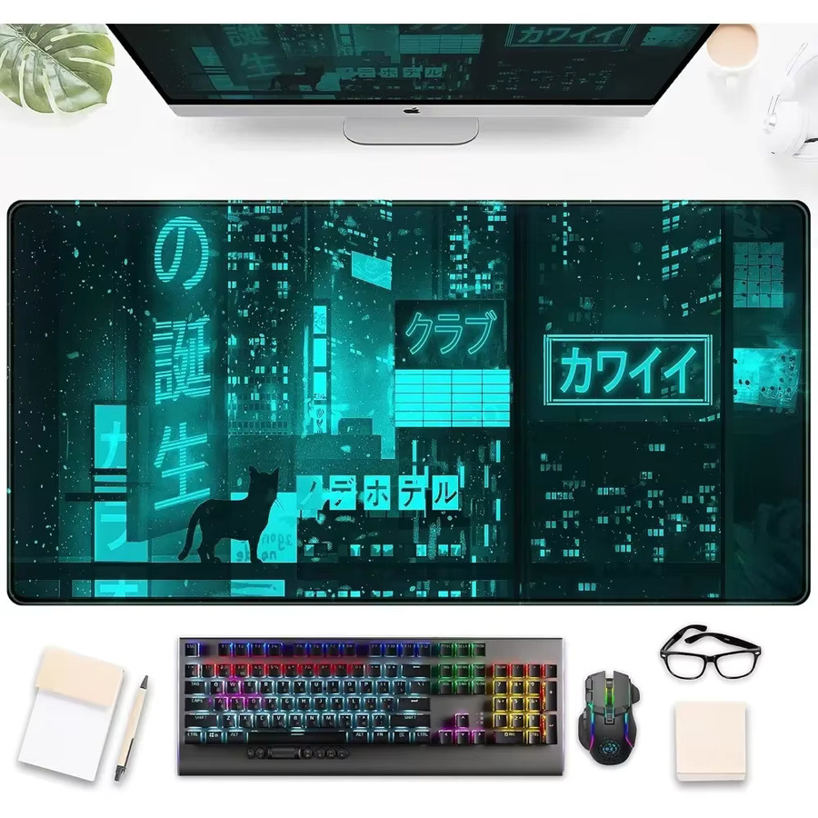 Potdemiel XXL-Mauspad Neon Tokyo in Türkis für Gaming und Büro - Bild 2