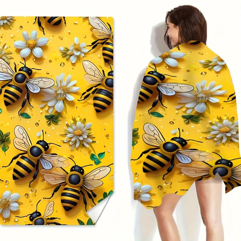 Ka Chen Muxi Strandtuch mit Bienen- und Gänseblümchen-Muster in Gelb, schnelltrocknende Mikrofaser, sandfest, B: 40 cm, H: 60 cm - Bild 2