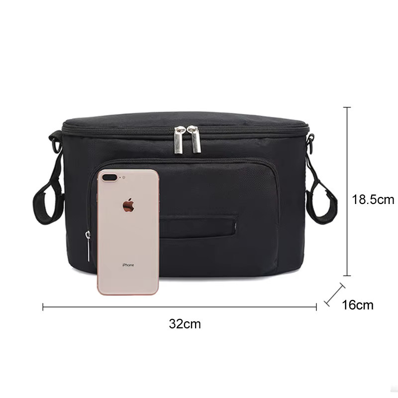Kinderwagen Organizer Tasche mit Haken in Schwarz für Kinderwagen und Rollstühle - Bild 2