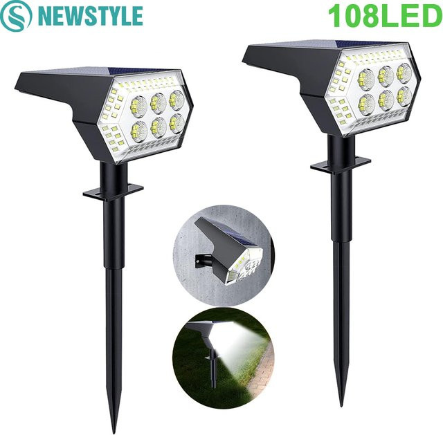 Wasserdichte Solar-Gartenleuchten mit 108 LEDs, moderne Solar-Außenflutlicht-Wandleuchte in Schwarz für Garten, Hof und Veranda - Bild 1