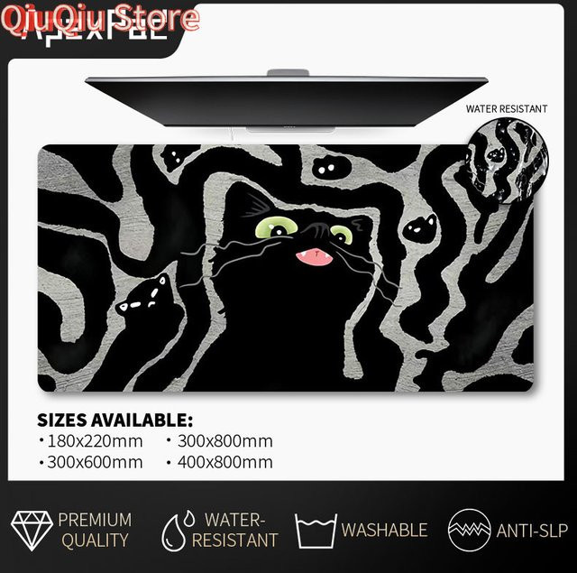Potdemiel Mauspad Mode Katze in Schwarz, rutschfeste Schreibtischmatte für Computer und Tastatur - Bild 1