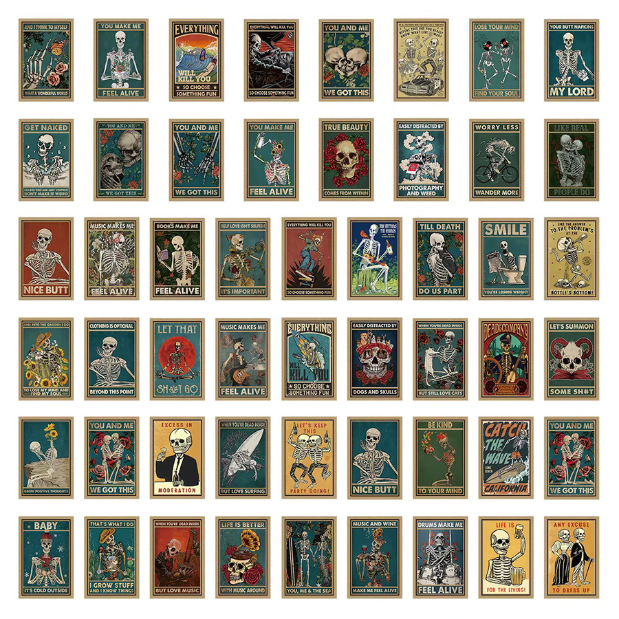 Gothic Totenkopf Tarot Sticker Set für Notebook und Briefpapier, Mehrfarbig, 50 Stück - Bild 3