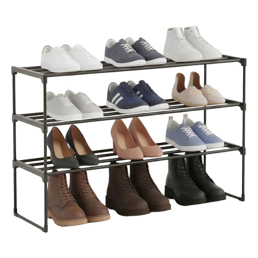 Relaxdays Schuhregal aus Metall in Schwarz, stapelbares Stecksystem mit 3 Ebenen, B/T/H: 55 x 30 x 117 cm - Bild 2