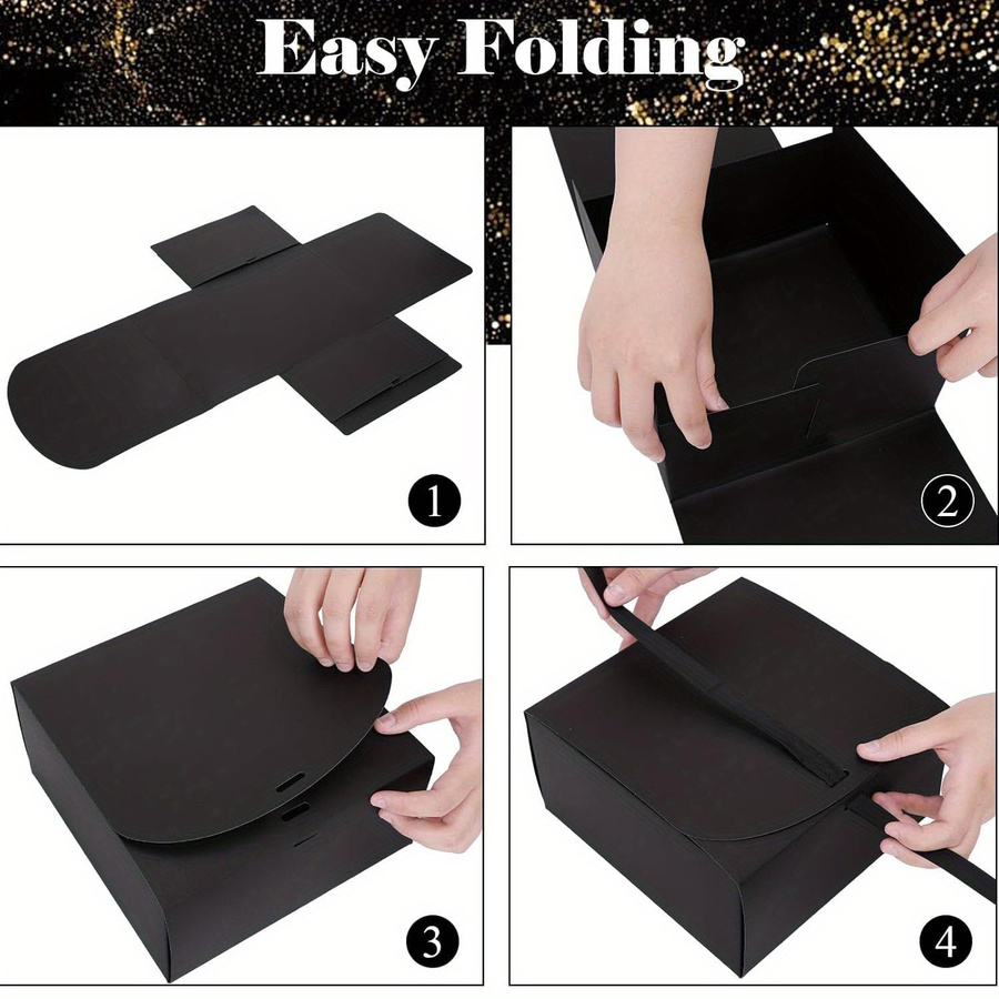 12er Set WTEMPO Geschenkboxen aus Kraftpapier mit Schleife, Schwarz, B/T/H: 20,32 x 20,32 x 10,16 cm - Bild 5