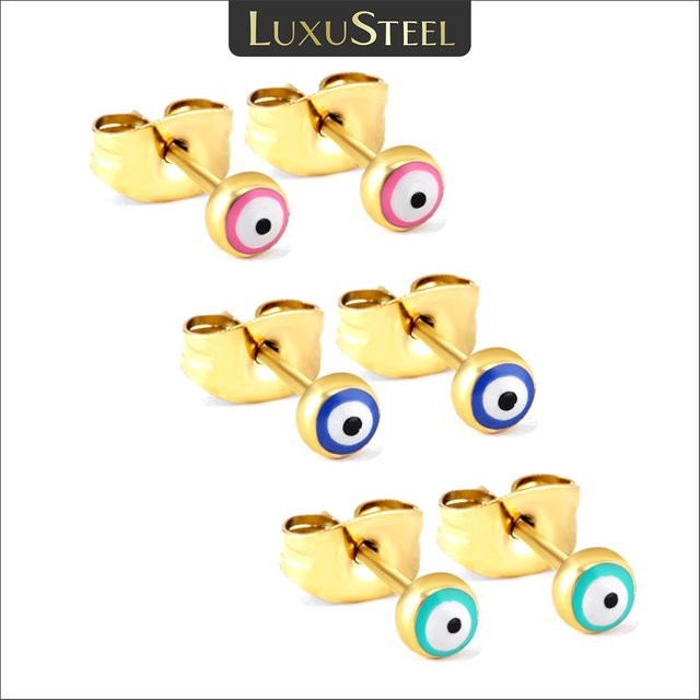 LUXUSTEEL Ohrstecker, Edelstahl, Gold, Evil Eyes, Damen, Herren - Bild 1