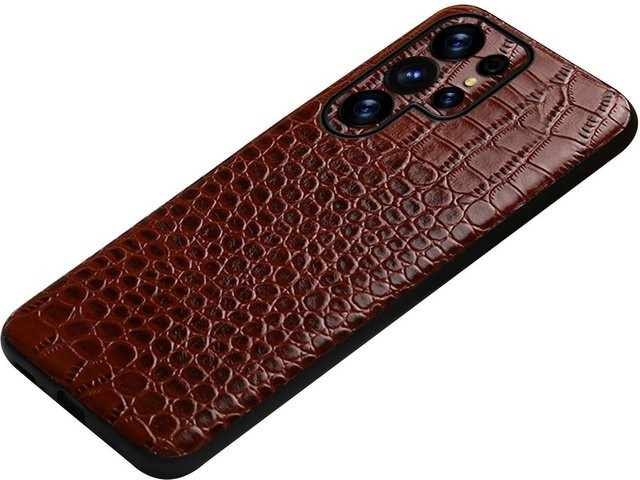 Echte Rindsleder Handyhülle für Samsung Galaxy S25 Ultra, S24, S23, S22, S25 Plus, A55 5G in Braun mit Vollschutz Rückseite - Bild 1