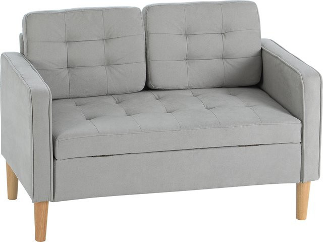 HOMCOM 2 Sitzer Sofa mit Stauraum in Grau und Samtoptik, B/T/H: 117 x 62 x 78 cm - Bild 1