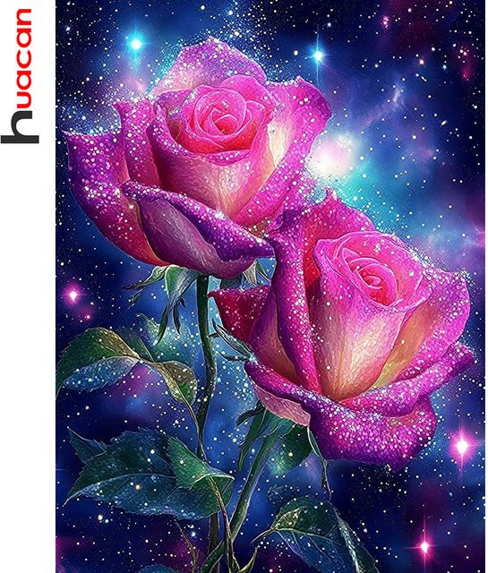 Huacan Diamantmalerei Set Blumenlandschaft mit Sternenhimmel und Rosen in Multicolour, B/H: 30,0 x 20,0 cm - Bild 1