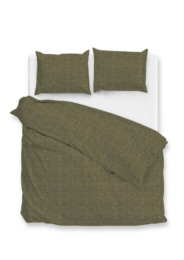Zo! Home Flanell Bettwäsche Set aus Baumwolle in Olive Green Melange, bestehend aus Bettbezug und Kissenbezug, B/H: 155 x 220 cm und 80 x 80 cm - Bild 1