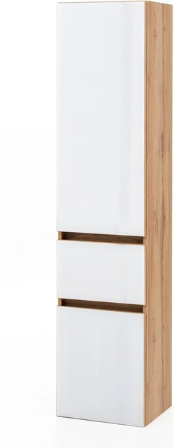 Held Möbel Seitenschrank Pisa mit Glastüren in Weiß-Wotaneiche, B/T/H: 40 x 35 x 180 cm - Bild 1
