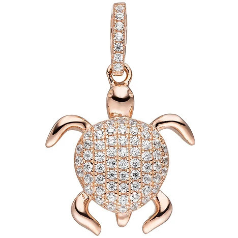 Colfem Anhänger Schildkröte, 925 Sterling Silber, rotgold vergoldet, Zirkonia - Bild 1